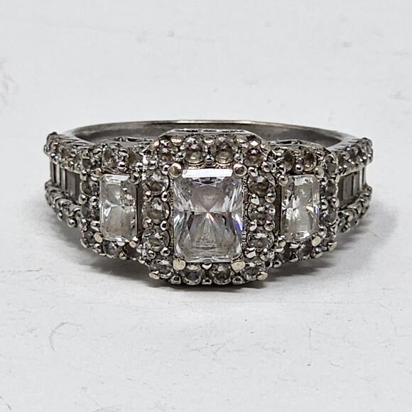 Vintage Sterling Silver Cubic Zirconia Size 10.75 Heavy Ring - Picture 1 of 10